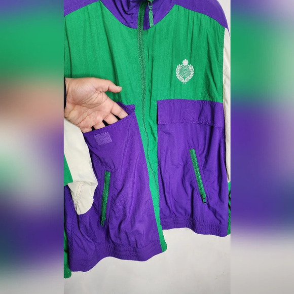 Vtge Retro Liz Sport Colorblock Green Purple Windbreaker Jacket  Size L - Picture 5 of 13